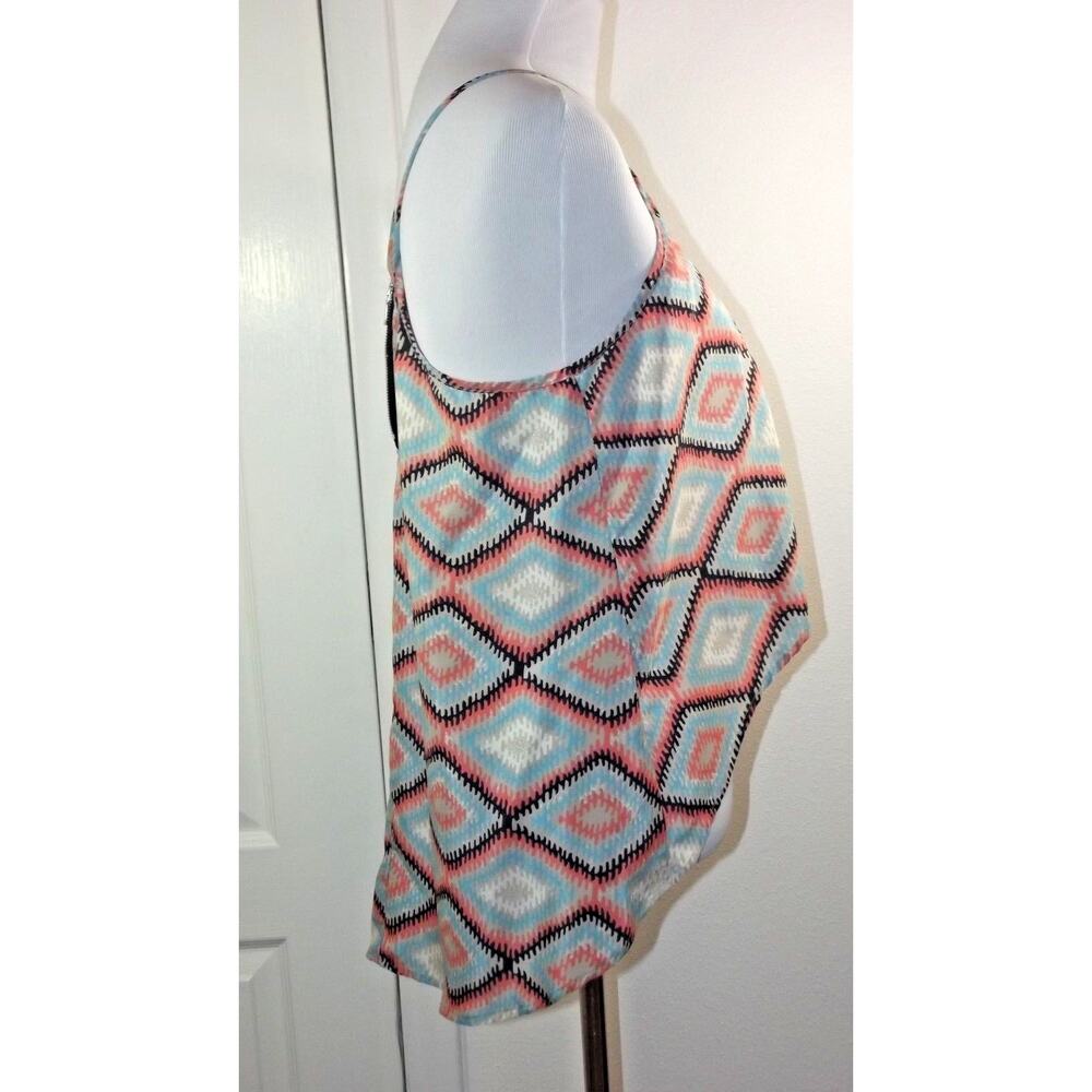 MISO HI-LO BLOUSE - Size 12 - Blue/Pink Zip Back Spaghetti Strap Tank Shirt